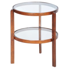 Restored Art Deco Small Table, Beech, Glass, Revived Polish, Czech, 1930s