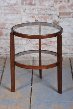 Restored Art Deco Small Table, Beech, Glass, Revived Polish, Czech, 1930s