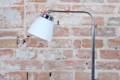 Restored Bauhaus Floor Lamp, Chromed Steel, Opaline Glass, Czech, 1930s