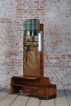 Restored Art Deco Dressing Table, Blockboard, Walnut Veneer, Czech, 1930s