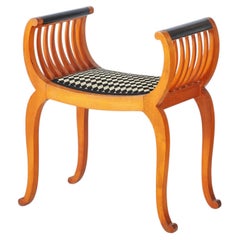 Restored Art Deco Stool, Beech, Revived Polish, Reupholstered, France, 1920s