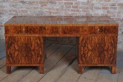 Restored Art Deco Writing Desk, Mahogany, Walnut, Brass, Beech, Czech, 1920s