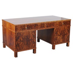 Restored Art Deco Writing Desk, Mahogany, Walnut, Brass, Beech, Czech, 1920s