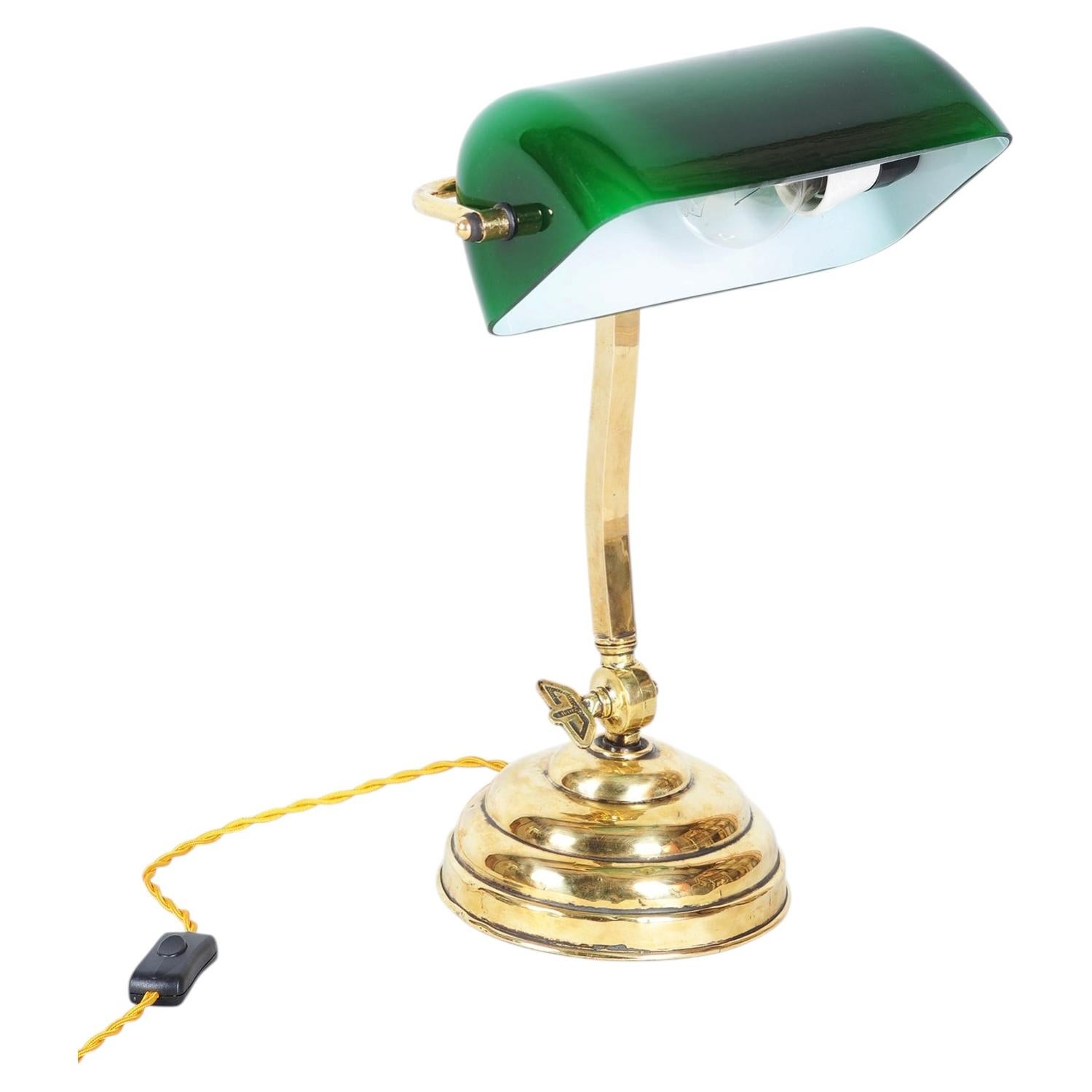 Solid Art Deco Banker table lamp with green glass around 1920s For Sale ...