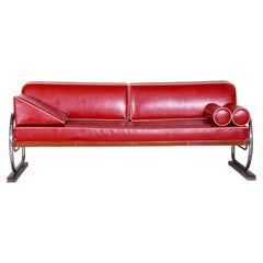 Restored Bauhaus Sofa, by Robert Slezák, Chromed Steel, Leather, Czech, 1930s