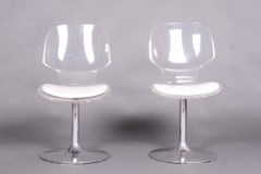 Pair of Original Mid-Century Chairs, Chromed Steel, Plexiglass, Czech, 1960s