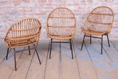 Set di tre poltrone originali della metà del secolo, disegnate da Alan Fuchs, in rattan, Repubblica Ceca. Anni ’40