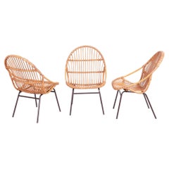 Set di tre poltrone originali della metà del secolo, disegnate da Alan Fuchs, in rattan, Repubblica Ceca. Anni ’40