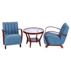 Restored Art Deco Seating Set, Oak, Walnut, Repolished, Cleaned, Czech, 1940s