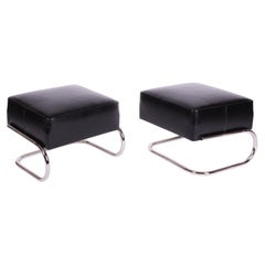Pair of Restored Bauhaus Stool, by Robert Slezák, Chrome, Leather, Czech, 1930s