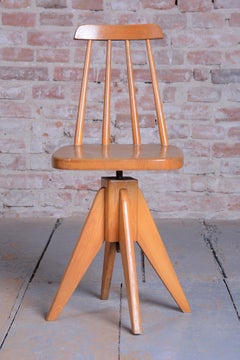 Original Mid-Century Swivel Chair, Beech, Well Preserved, Czech, 1960s