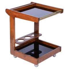 Restored Mid-Century Trolley, Oak, Chromed Steel, Blackened Glass, Czech, 1960s