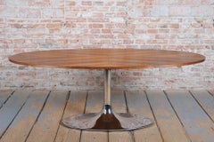 Restored Bauhaus Oval Table, by Kovona, Chromed Steel, Walnut, Czech, 1960s
