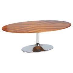 Restored Bauhaus Oval Table, by Kovona, Chromed Steel, Walnut, Czech, 1960s