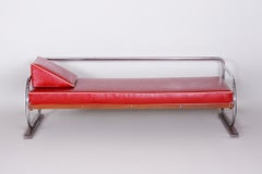 Canapé Bauhaus restauré, par Robert Slezák, acier chromé, cuir, République tchèque, années 1930