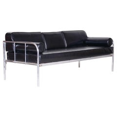 Restauriertes Bauhaus-Sofa, von Vichr a spol., verchromter Stahl, Leder, Tschechien, 1930er Jahre