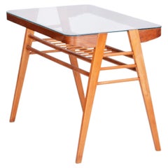 Original Mid-Century Coffee Table, Oak, Glass, Well Preserved, Czech, 1950s