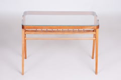 Original Mid-Century Coffee Table, Oak, Glass, Well Preserved, Czech, 1950s