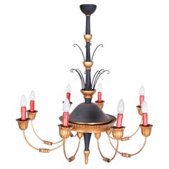 Lampadario in stile impero restaurato, legno di pero, acciaio, cablaggio rinnovato, pulito, Austria, XIX secolo
