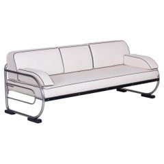 Restored Bauhaus Sofa, by Robert Slezák, Chromed Steel, Leather, Czech, 1930s