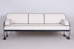 Restored Bauhaus Sofa, by Robert Slezák, Chromed Steel, Leather, Czech, 1930s