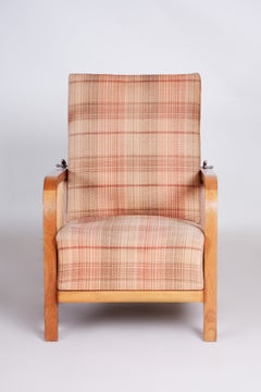 Original Art Deco Reclining Armchair, Walnut, Well Preserved, Czech, 1930s