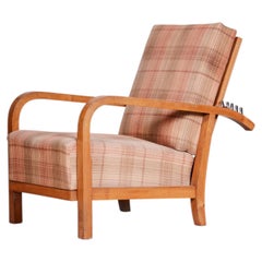 Original Art Deco Reclining Armchair, Walnut, Well Preserved, Czech, 1930s