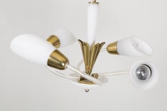 Original Mid-Century Chandelier, Brass, Milk Glass, Well Preserved, Czech, 1960s