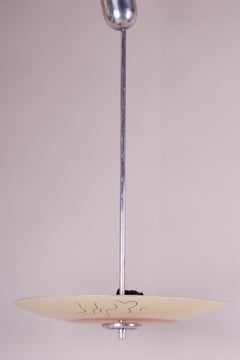 Original Mid-Century Chandelier, Glass, Chrome-Plated Steel, Czech, 1950s