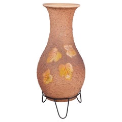 Original MidCentury Vase with Base, Ceramic, Metal, Well Preserved, Czech, 1950s