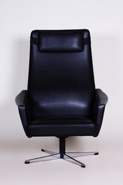 Original Mid-Century Swivel Armchair, Chromed Steel, Faux Leather, Czech, 1960s