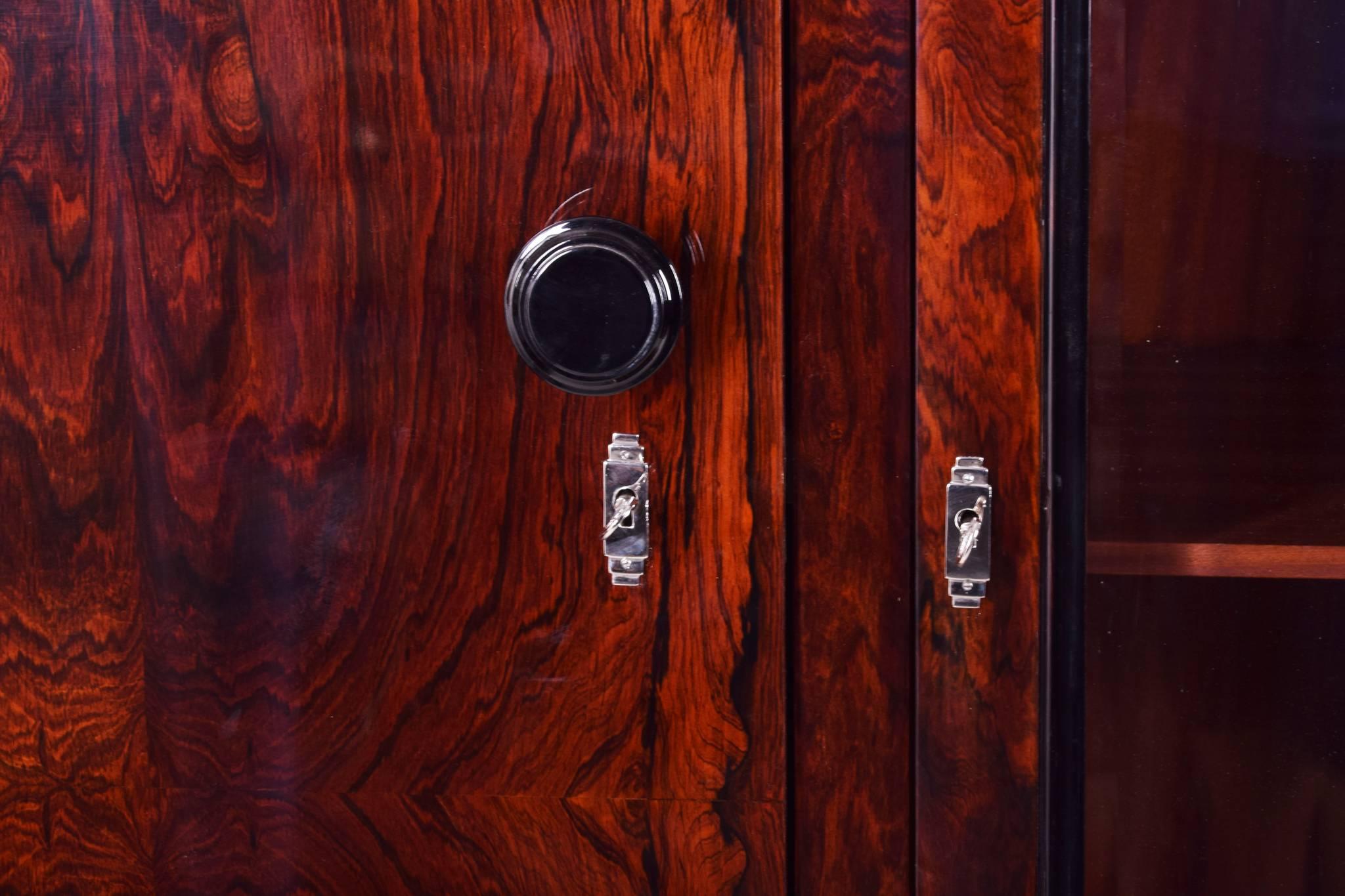 Mueble de cocobolo, restaurado a alto brillo fabricado en Francia por Jules Leleu, Art Decó en Bueno estado para la venta en Brandys nad Labem, Středočeský kraj
