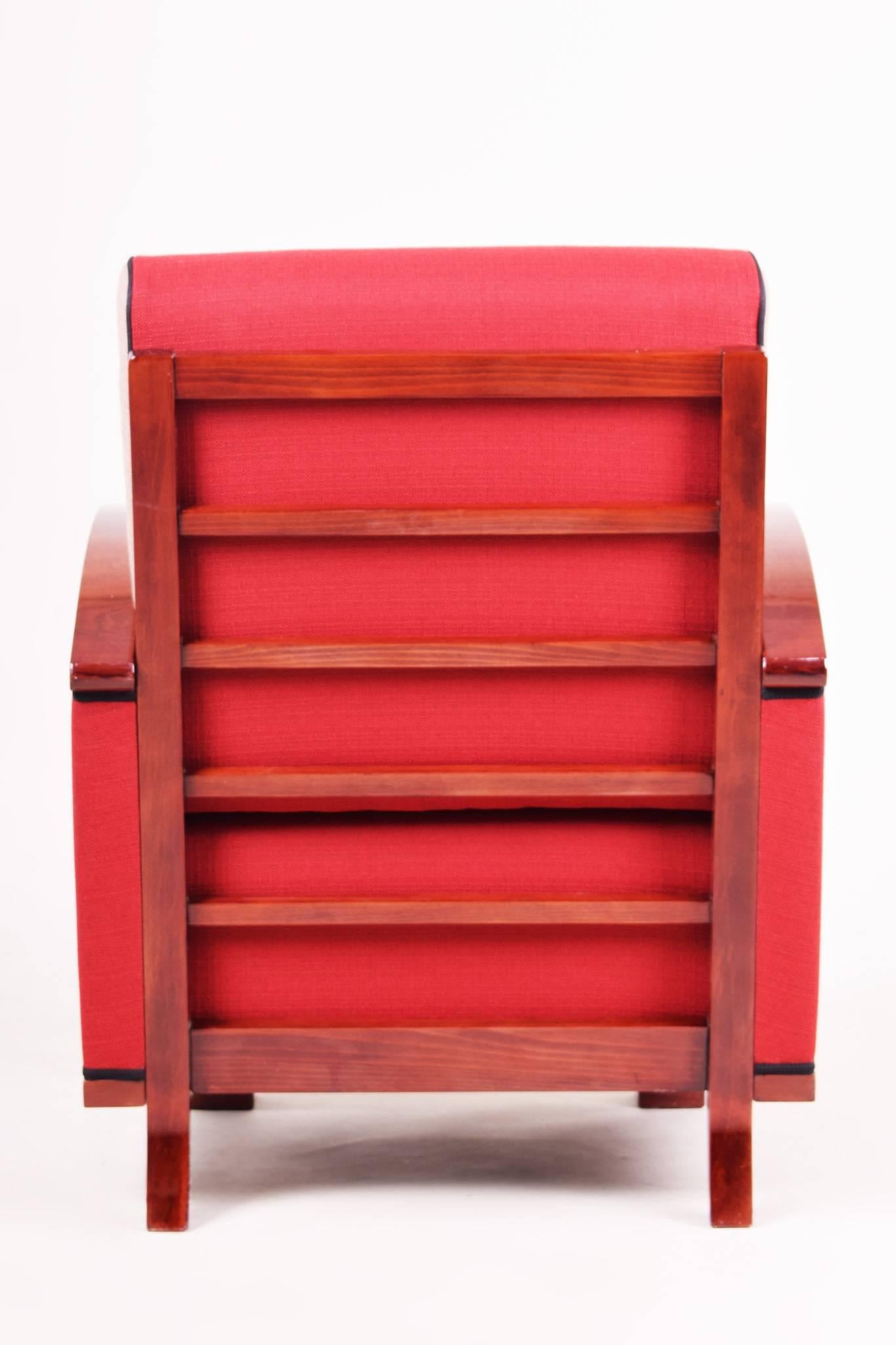 Early 20th Century Art Deco Armchair from Czechoslovakia, Period: 1920-1929, Walnut, New upholstery