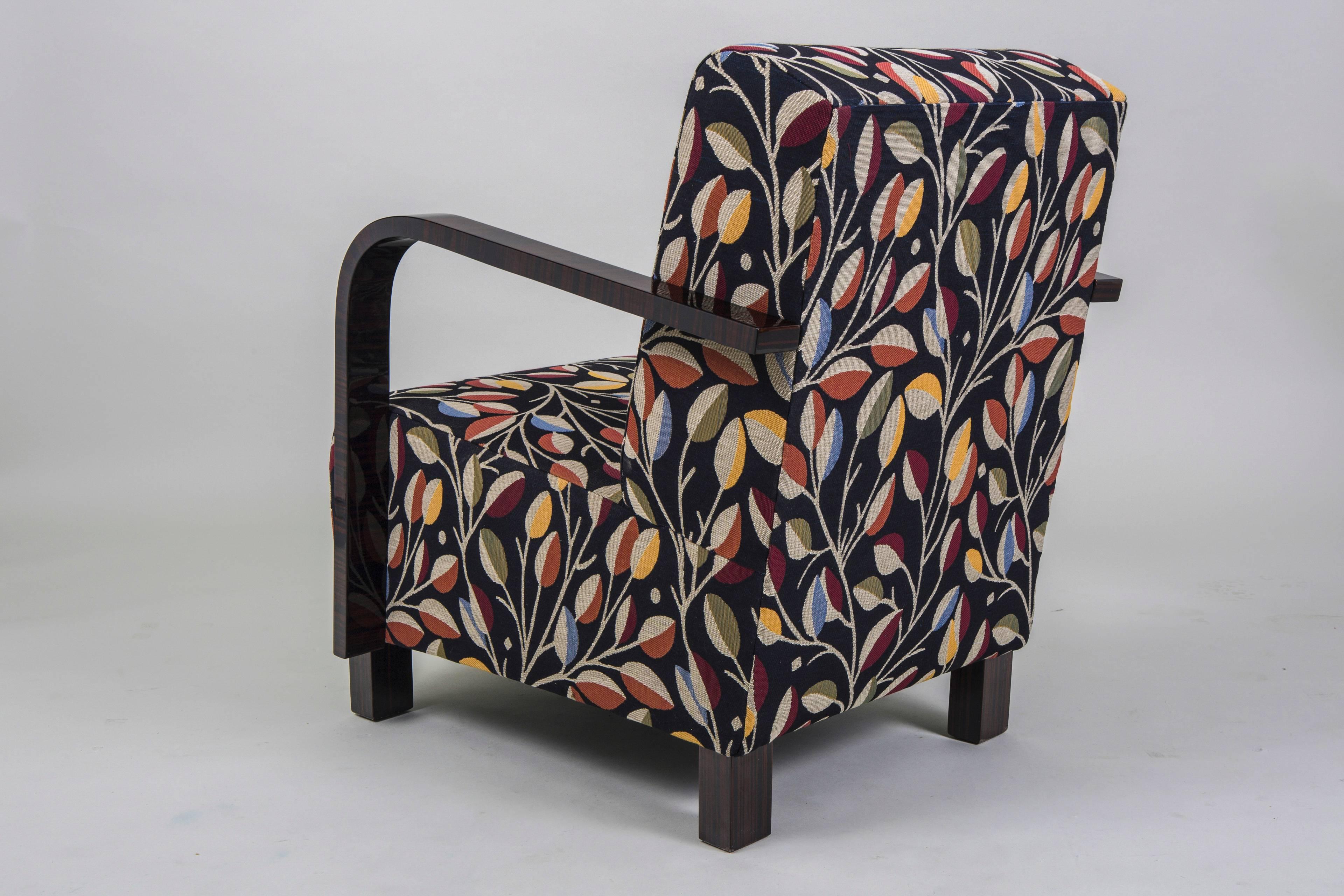 Completely restored Art Deco Armchair, New upholstery and fabric, piano lacquers In Excellent Condition In Horomerice, CZ
