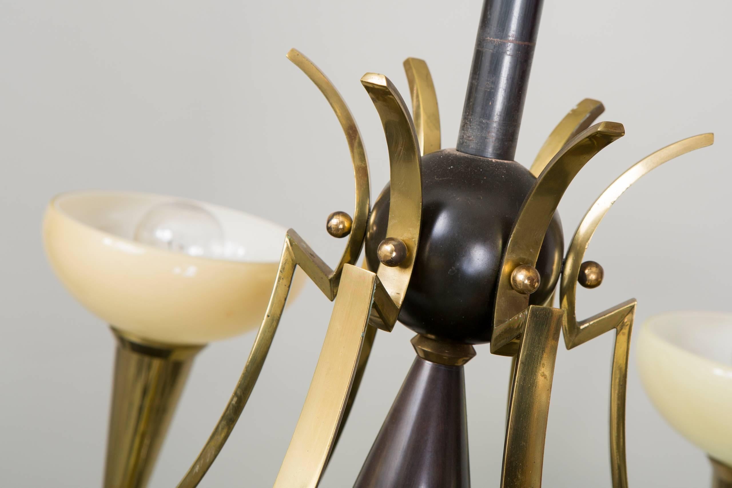 Brass Unique Cubist Style Chandelier by Architect Josef Gočár, Perfect Condition