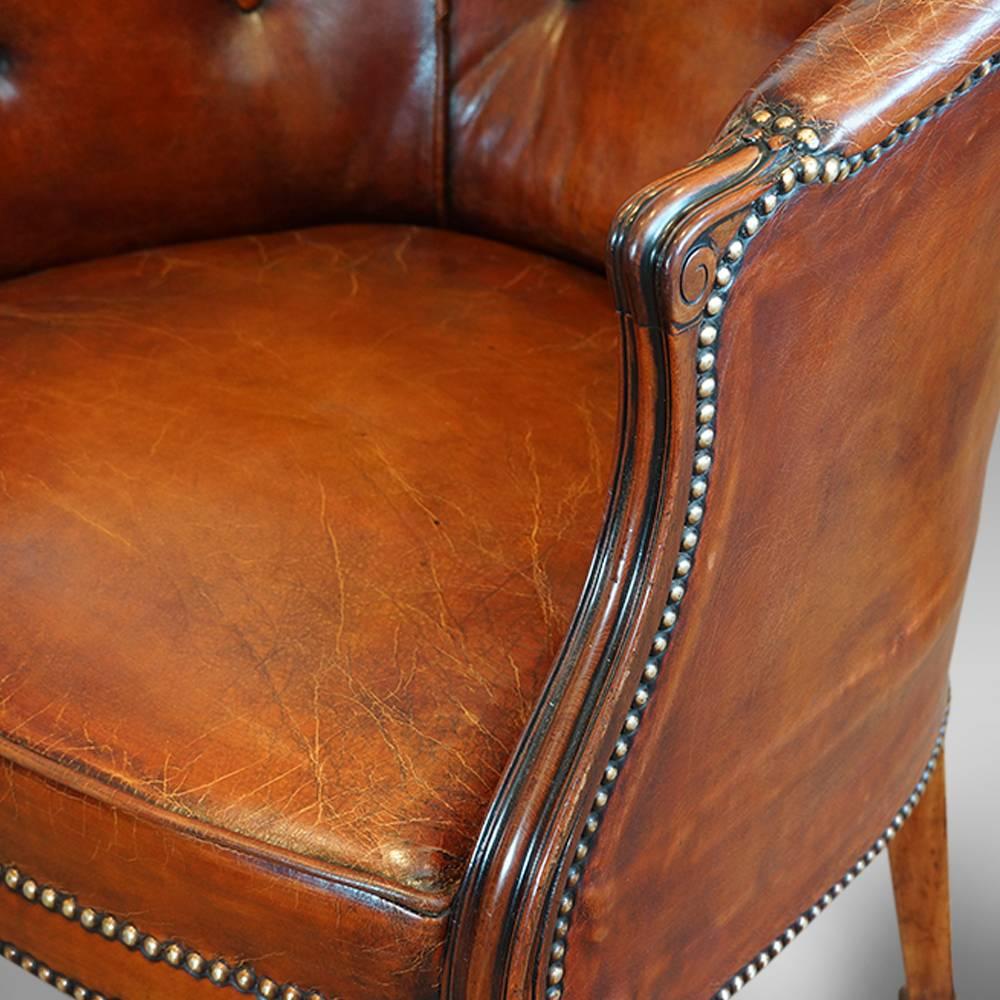 Leather Edwardian Tub Shaped Library Chair