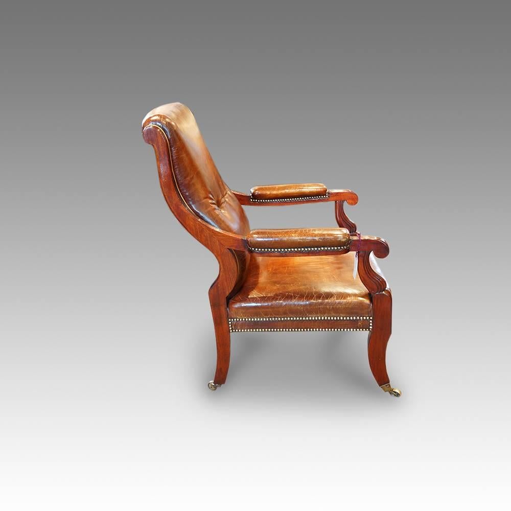 Great Britain (UK) Regency Mahogany and Brass Library Chair For Sale
