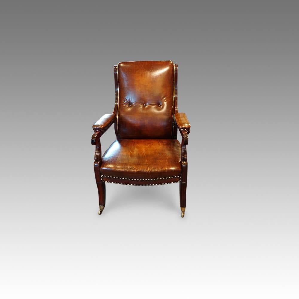 Regency Mahogany and Brass Library Chair For Sale 2