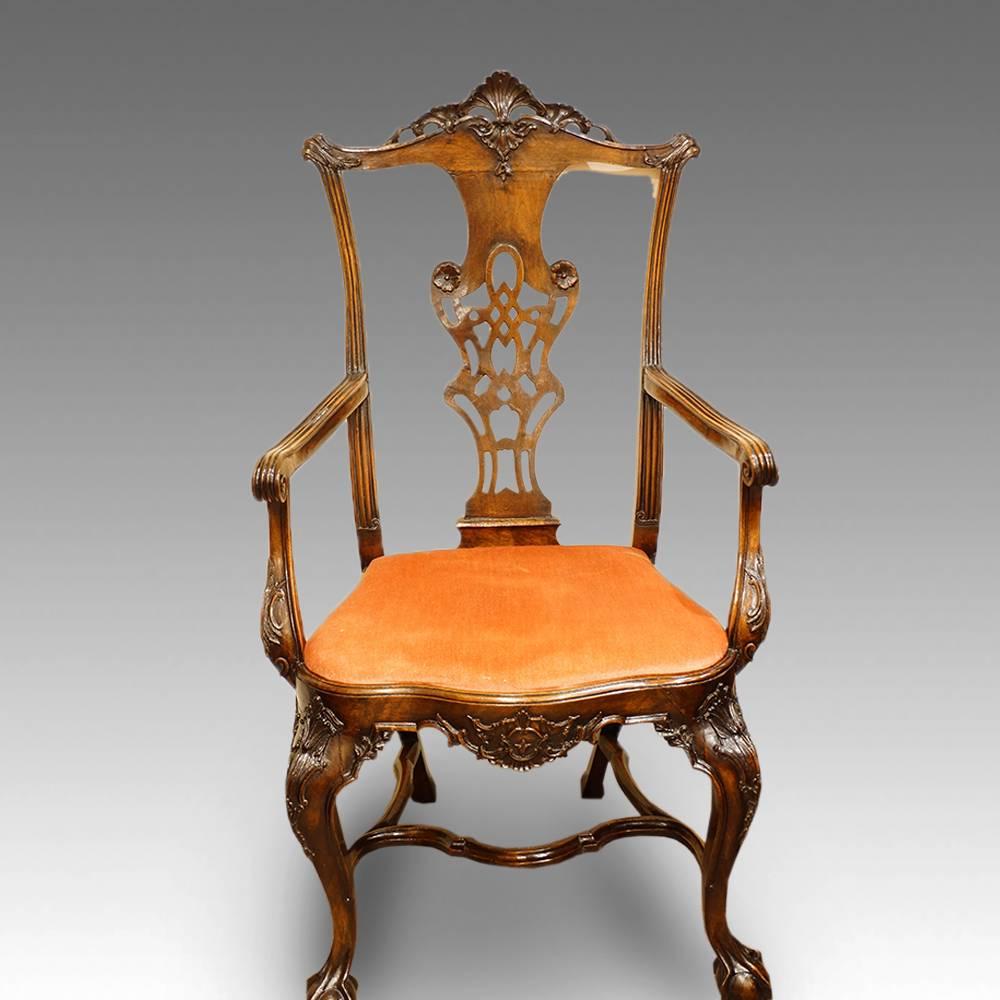 Set of eight antique dining chairs
Here we have these magnificent dining chairs in Acacia wood.
In a dramatic Chippendale style, these chairs have some wonderful hand-carved features. Having the top-rail with a superb shell motif and scrolls to