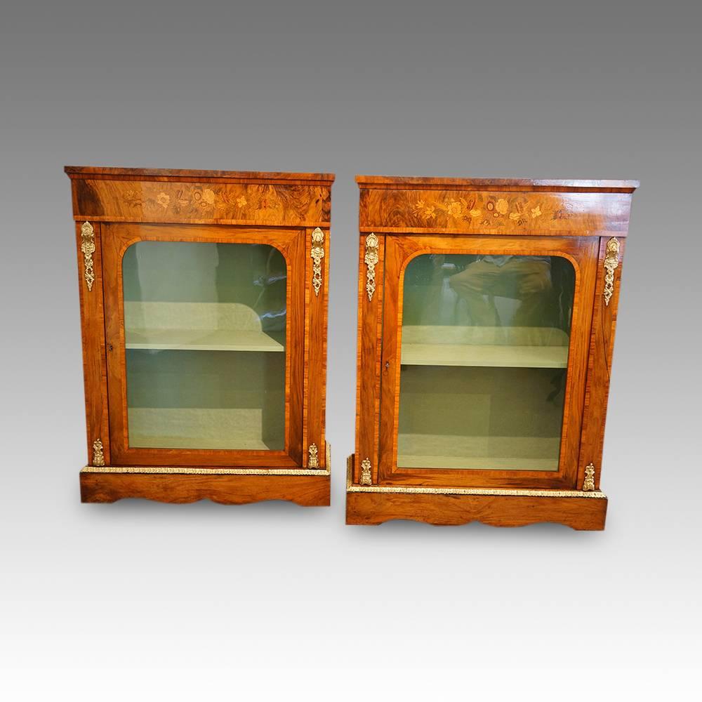 English Pair of Victorian Walnut Pier Cabinets