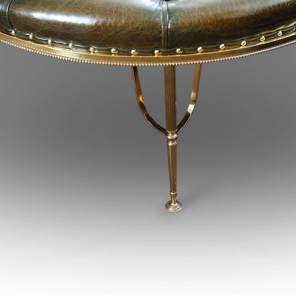 Mid-Century Modern Circular Leather Stool or Coffee Table on Brass Stand
