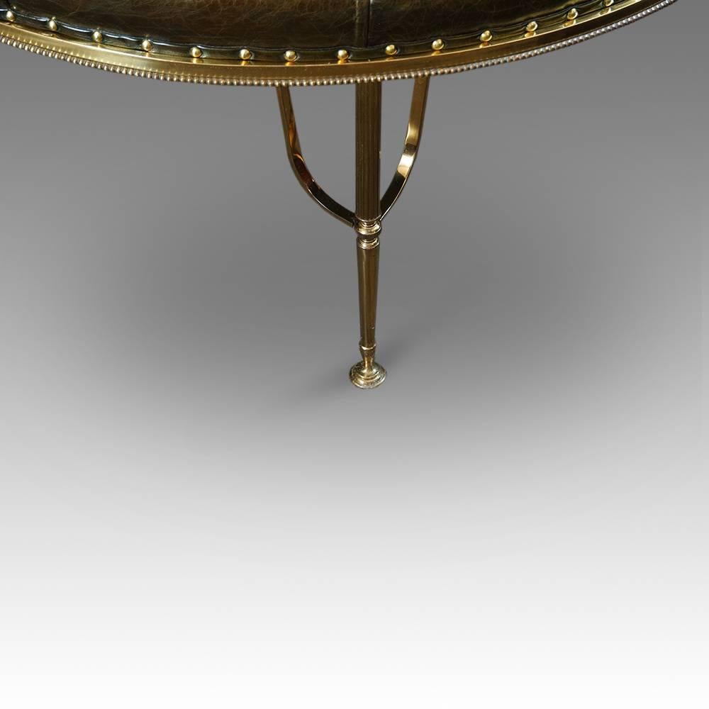 Circular Leather Stool or Coffee Table on Brass Stand In Excellent Condition In Salisbury, Wiltshire