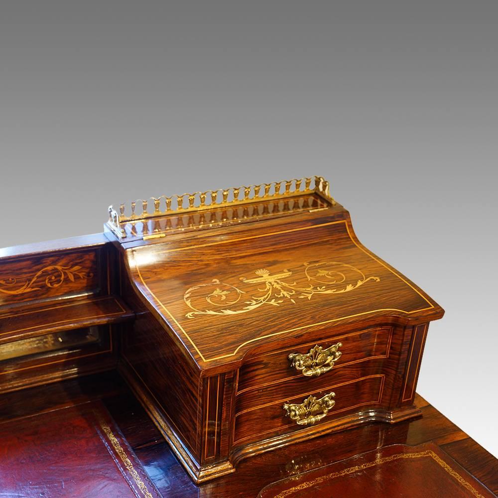 English Edwardian Inlaid Rosewood Desk by James Shoolbred & Co For Sale