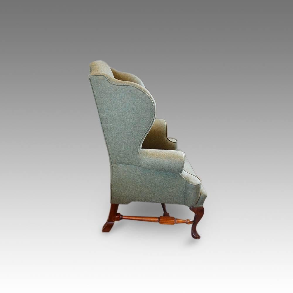 English Georgian Style Wing Chair in Khaki Tweed Material