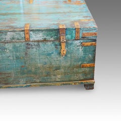 Victorian Brass Bound Campaign Trunk in Original Blue Paint