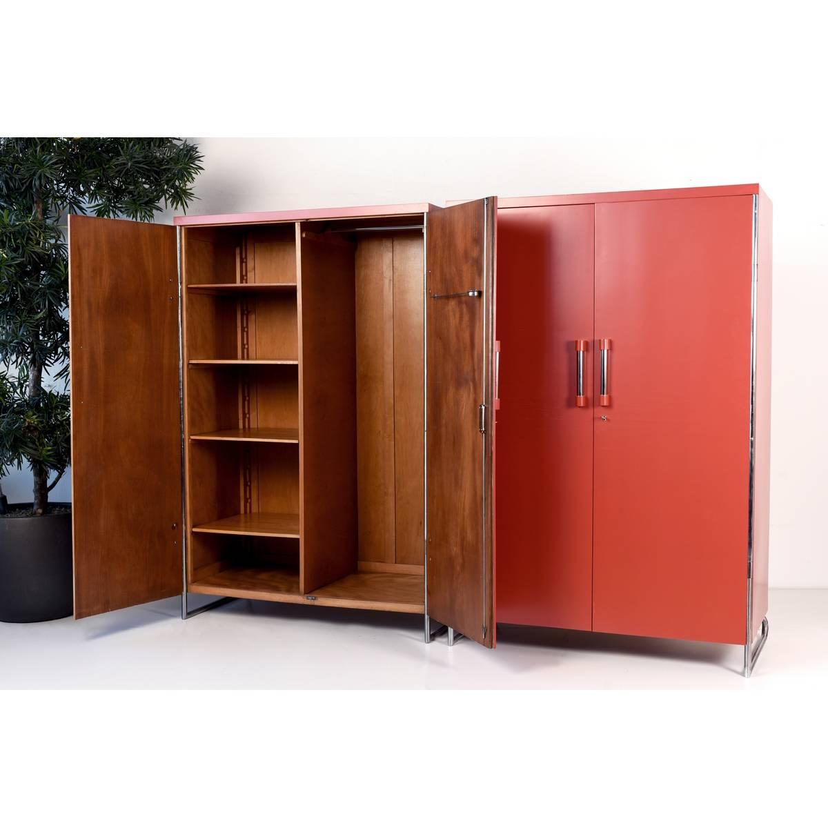 Mid-20th Century 1930s Lacquered Pair of Modernist Wardrobes Prague For Sale