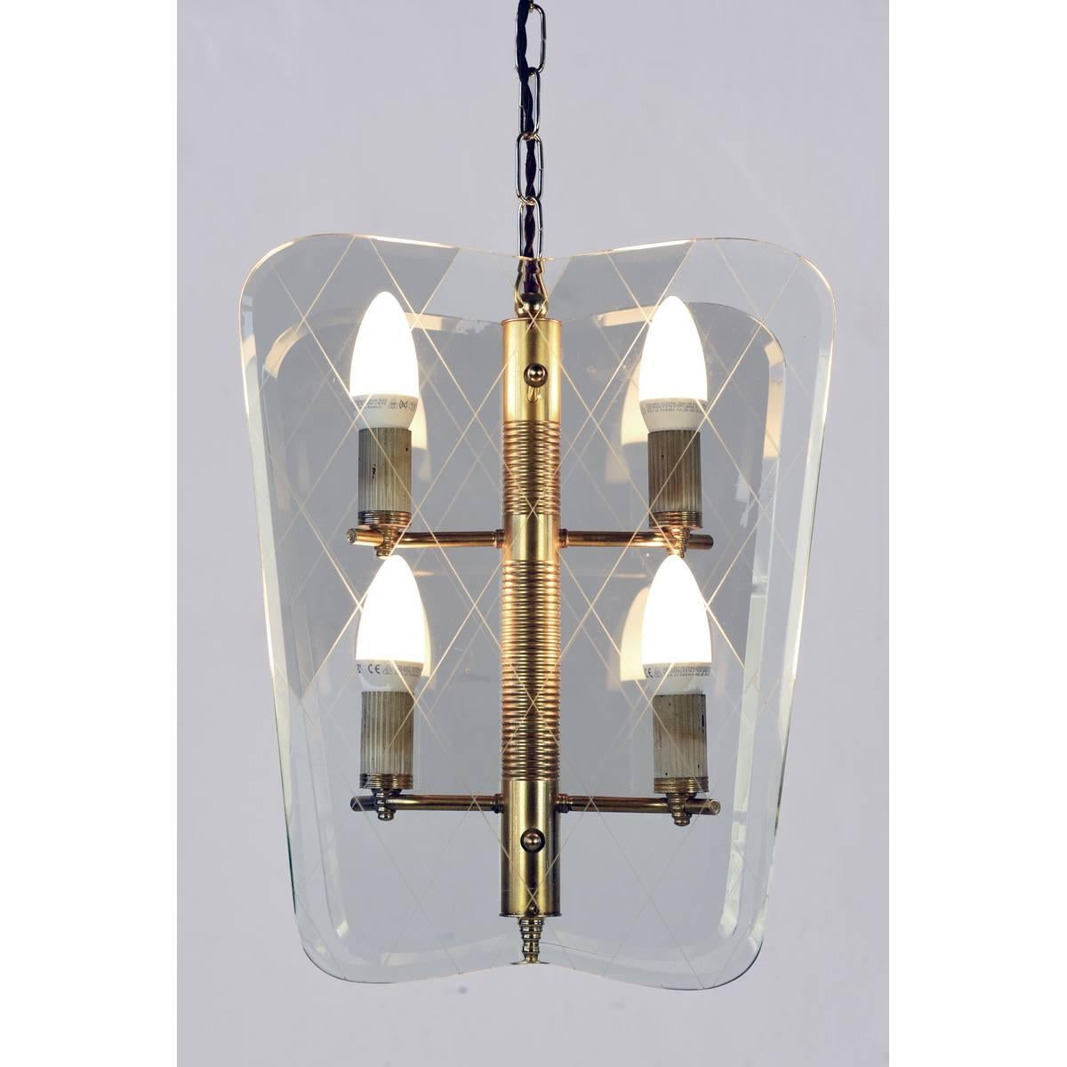Mid-Century Modern 1940s Cut-Glass Pendant Lamp by Fontana Arte, Italy For Sale