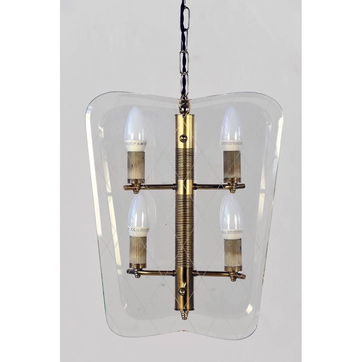 Recognizably high quality of the workmanship, this fine Italian pendant light is attributed to the Fontana Arte manufactory in Milan from the 1950s.