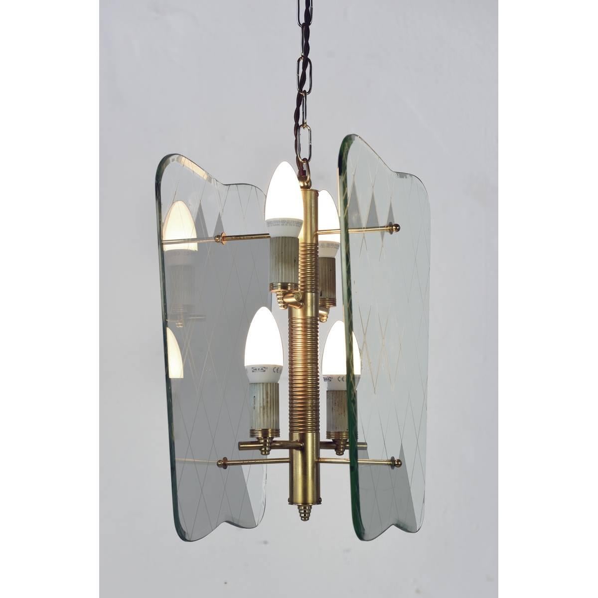 Italian 1940s Cut-Glass Pendant Lamp by Fontana Arte, Italy For Sale