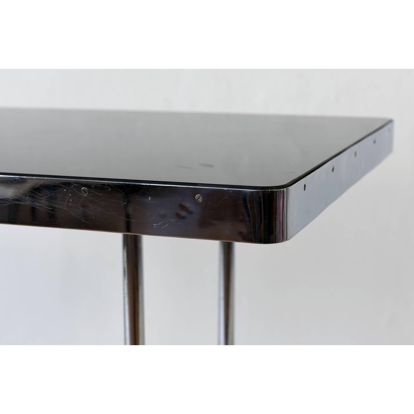 Steel Black Glass Top Bauhaus Table Thonet B 57, 1930s For Sale